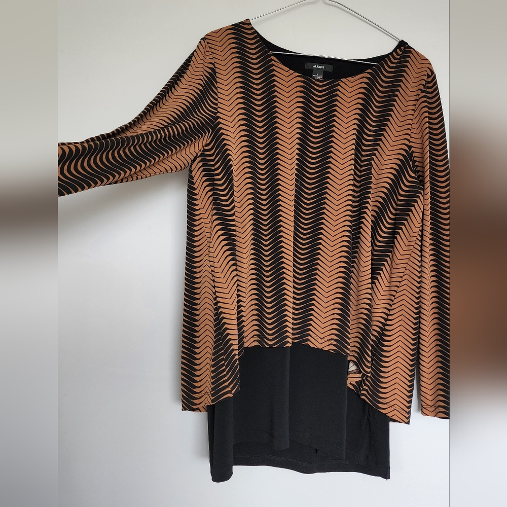 Alfani Tan Brown Rust Black Maternity Top Blouse - Picture 2 of 6
